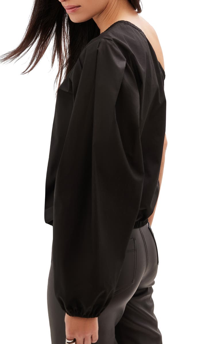 Marcella Garfield One-Shoulder Cotton Poplin Top, Alternate, color, Black