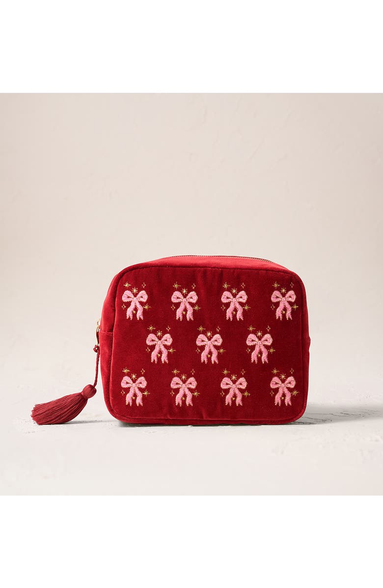 Elizabeth Scarlett Dazzling Bows Velvet Wash Bag, Main, color,