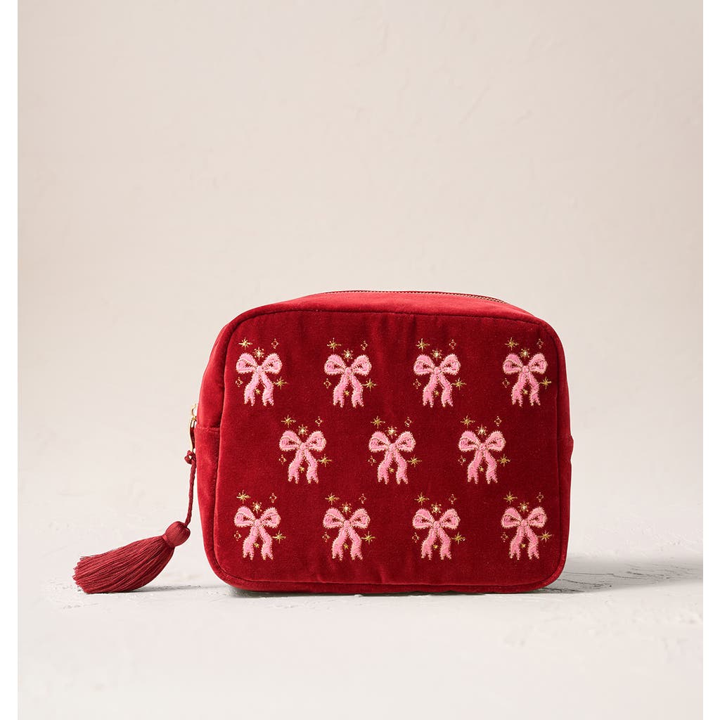 Elizabeth Scarlett Dazzling Bows Velvet Wash Bag In Pink