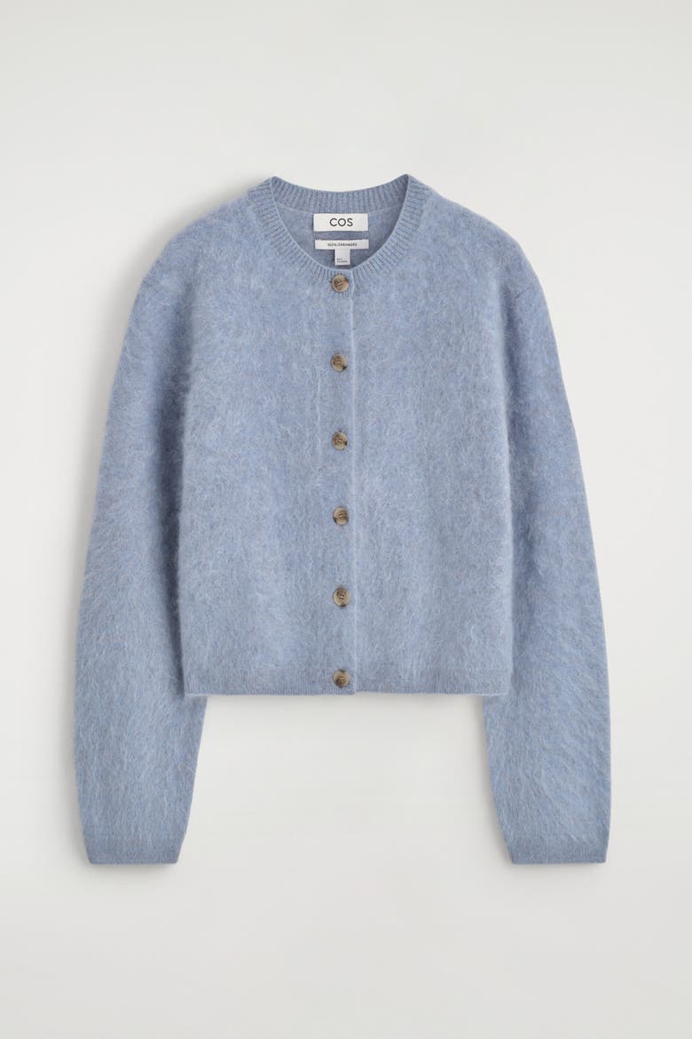 Brushed-Cashmere Crew-Neck Cardigan, Alternate, color, BLUE