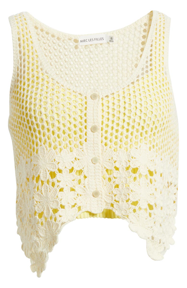 Avec Les Filles Cotton Crochet Tank, Alternate, color, Pastel Yellow