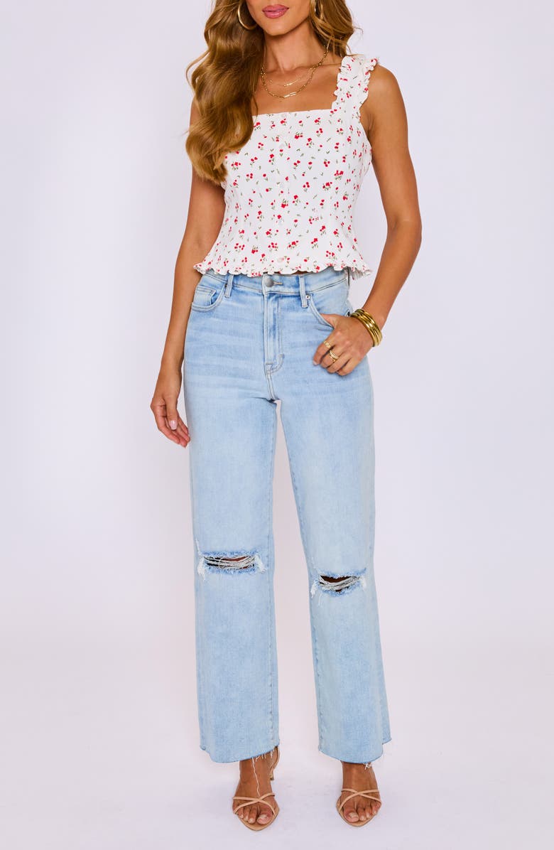 VICI Collection Cherry Ruffle Crop Tank, Alternate, color, White/ Red