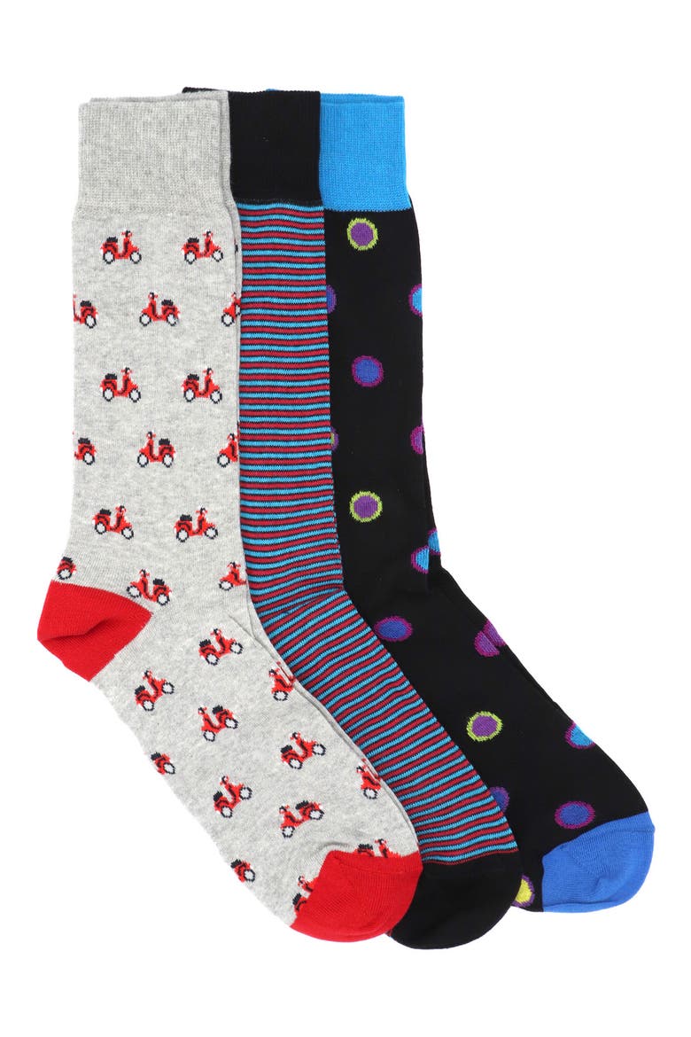 Cotton Blend Crew Socks - Pack of 3, Main, color, BLACK