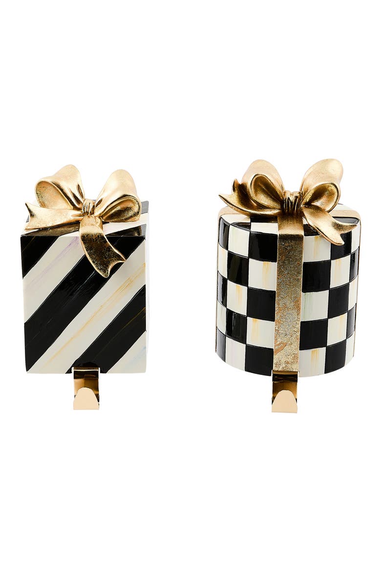 Courtly Noel Set of 2 Gift Box Stocking Hangers, Alternate, color, COURTLY