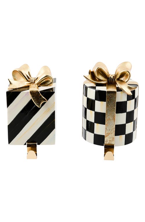 Mackenzie-childs Mackenzie Childs Courtly Noel Set Of 2 Gift Box Stocking Hangers In Black
