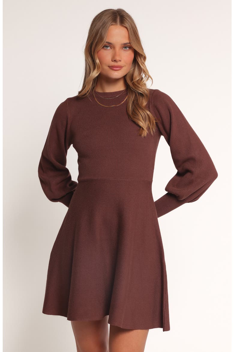 Gigi Long Sleeve Fit & Flare Sweater Minidress, Alternate, color, BROWN