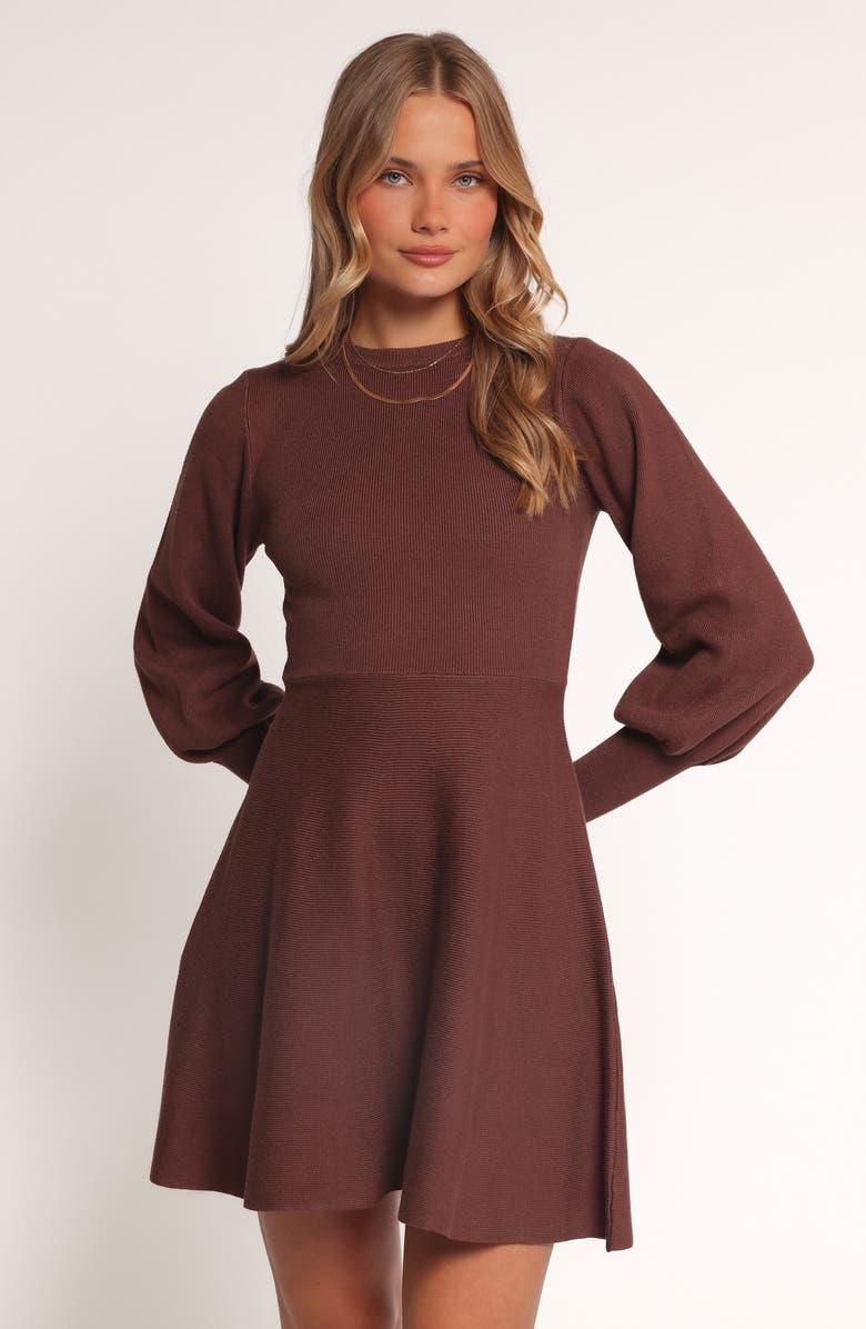 Petal & Pup Gigi Long Sleeve Fit & Flare Sweater Minidress, Alternate, color, Brown