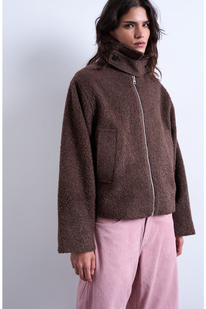 Tab Bouclé Bomber Jacket, Main, color, CHOCOLATE