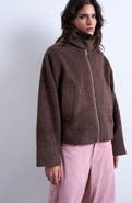 Topshop Tab Bouclé Bomber Jacket