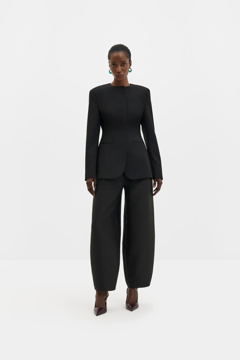 Carol Collarless Wool Silk Blazer, Alternate, color, Black