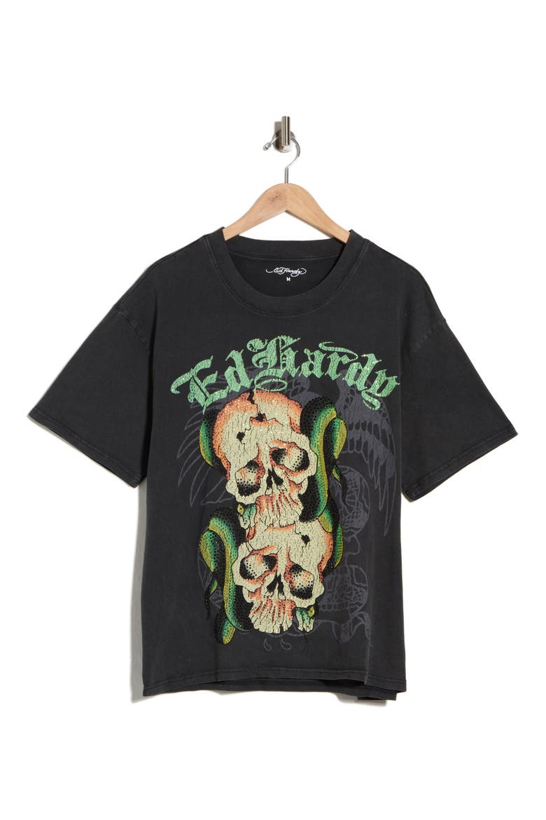 Skull Snakes Cotton Graphic T-Shirt, Alternate, color, VINTAGE BLACK