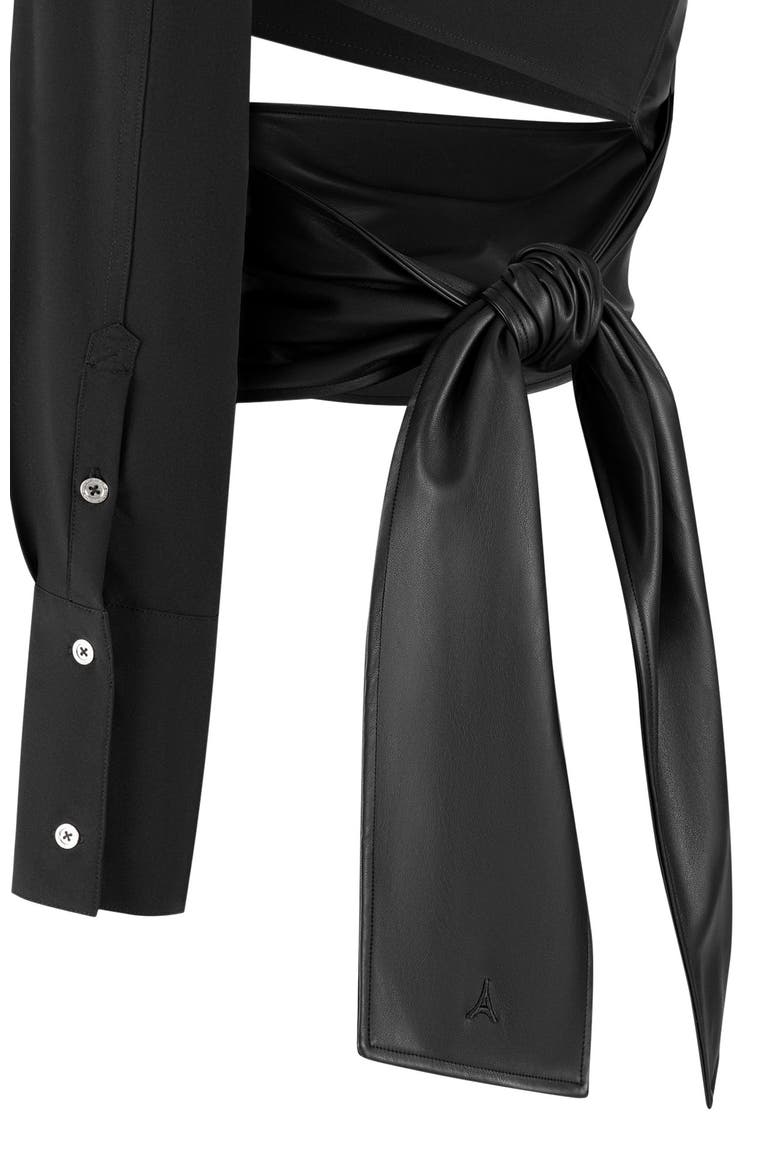 Coralie One Sleeve Leather Wrap Top, Alternate, color, Black