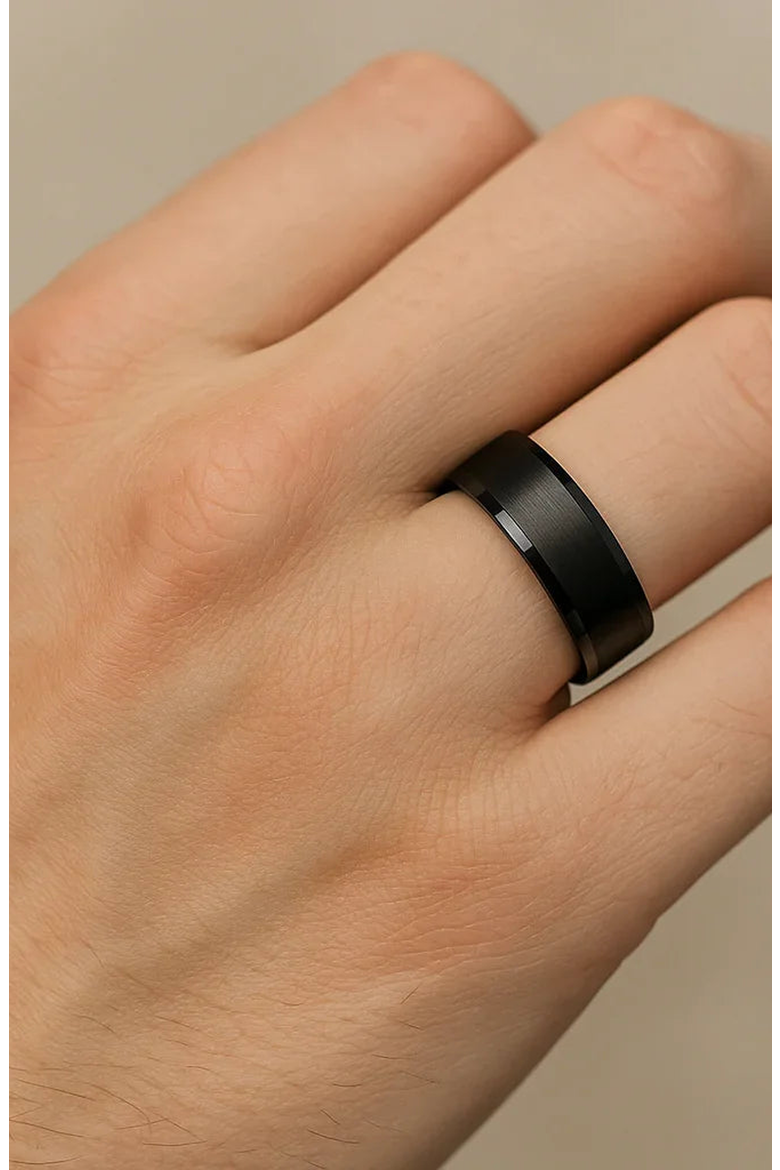 Yorkshire Brushed Ceramic Wedding Band With Polished Beveled Edges, Alternate, color, Black 8mm