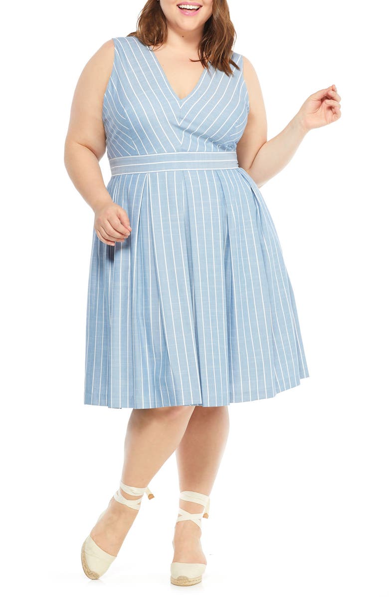 Gal Meets Glam Collection Samantha Slub Stripe Fit & Flare Dress, Alternate, color,