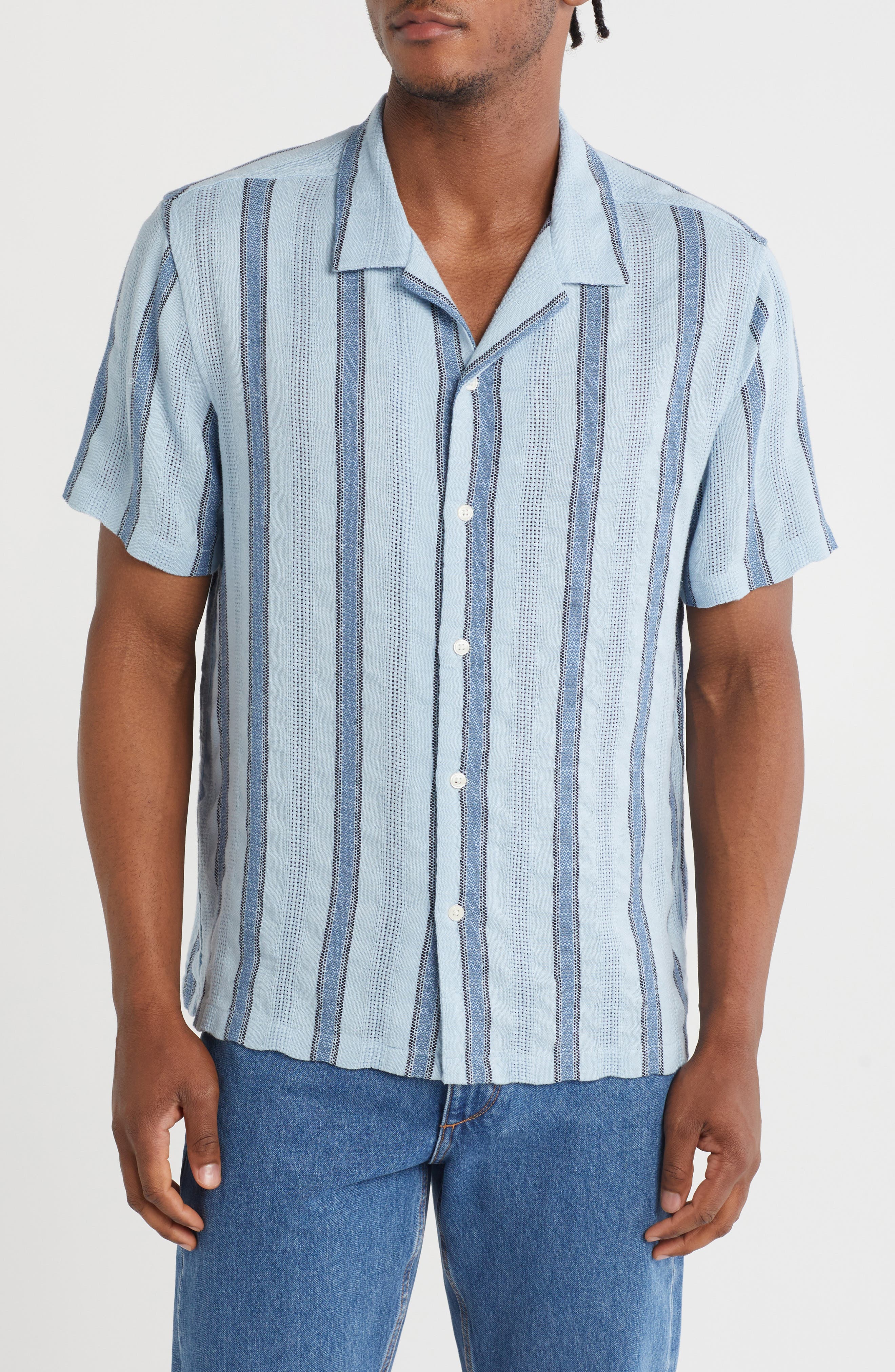 TRUTH Stripe Print Button-Up Camp Shirt