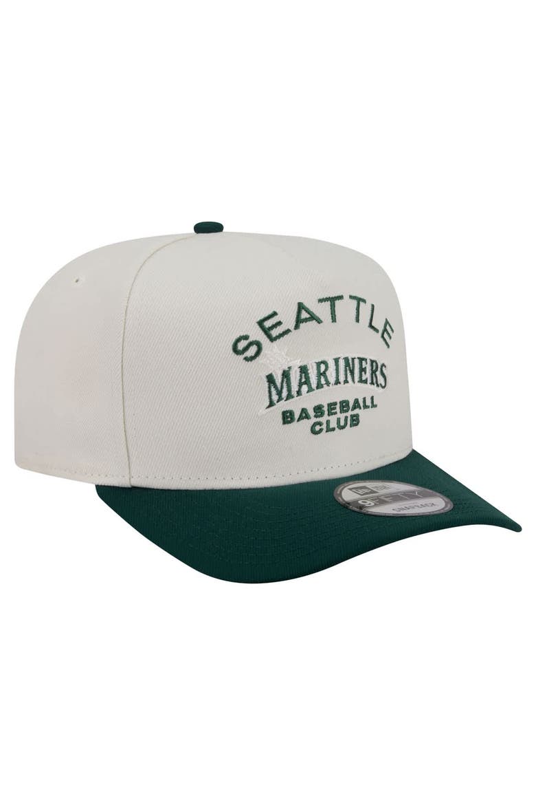 Men's New Era  Cream/Dark Green Seattle Mariners Chrome A-Frame 9FIFTY Snapback Hat, Alternate, color, Cream