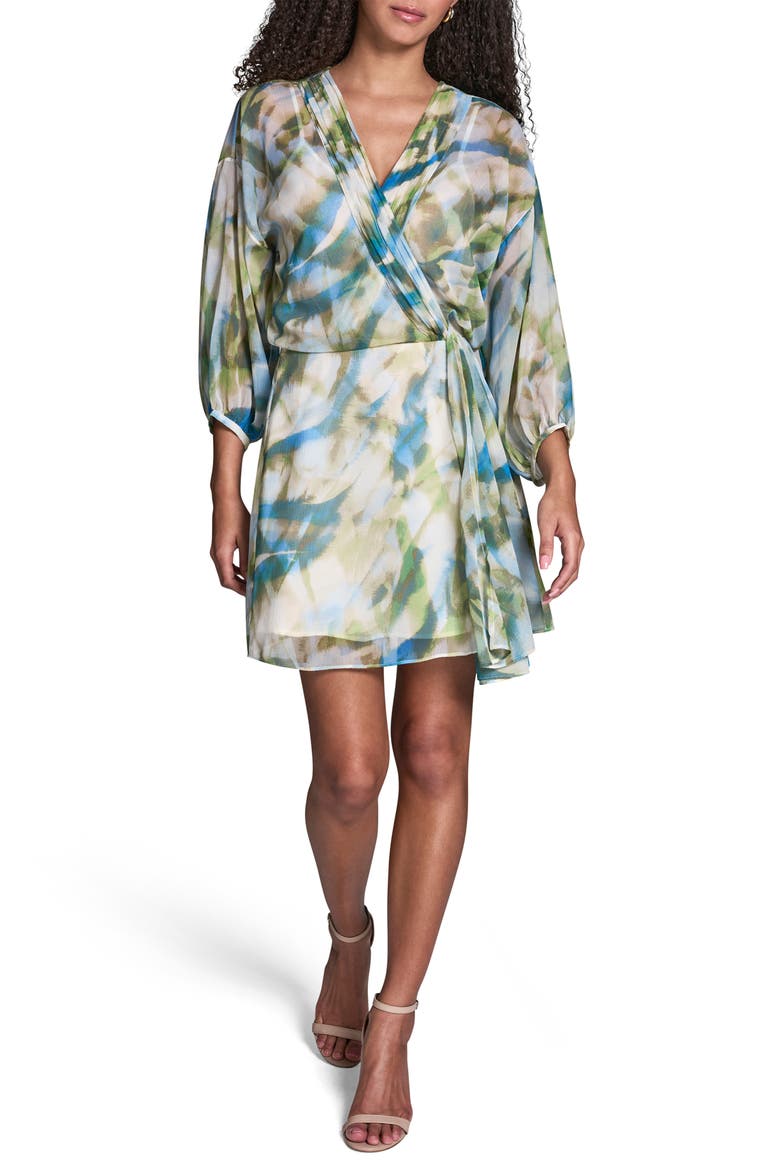 Faux Wrap Chiffon Dress, Main, color, CITRUS TWI
