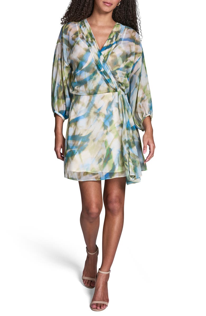 BCBG Faux Wrap Chiffon Dress, Main, color, Citrus Twi