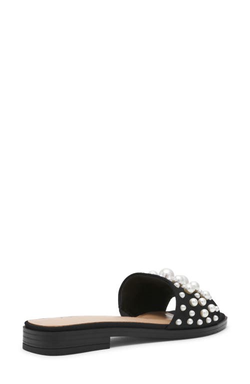 Anne Klein Eugenie Faux Pearl Slide Sandal In Black Canvas