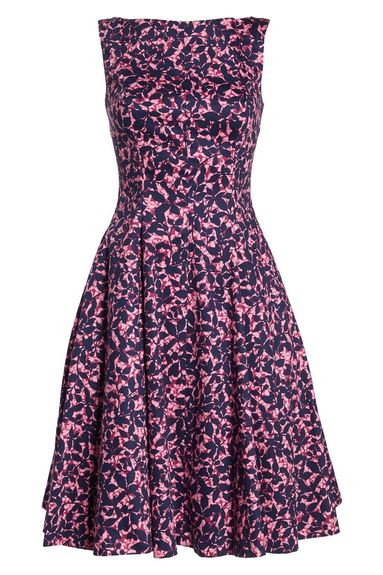 Print Fit & Flare Dress, Alternate, color, NAVY/ PINK