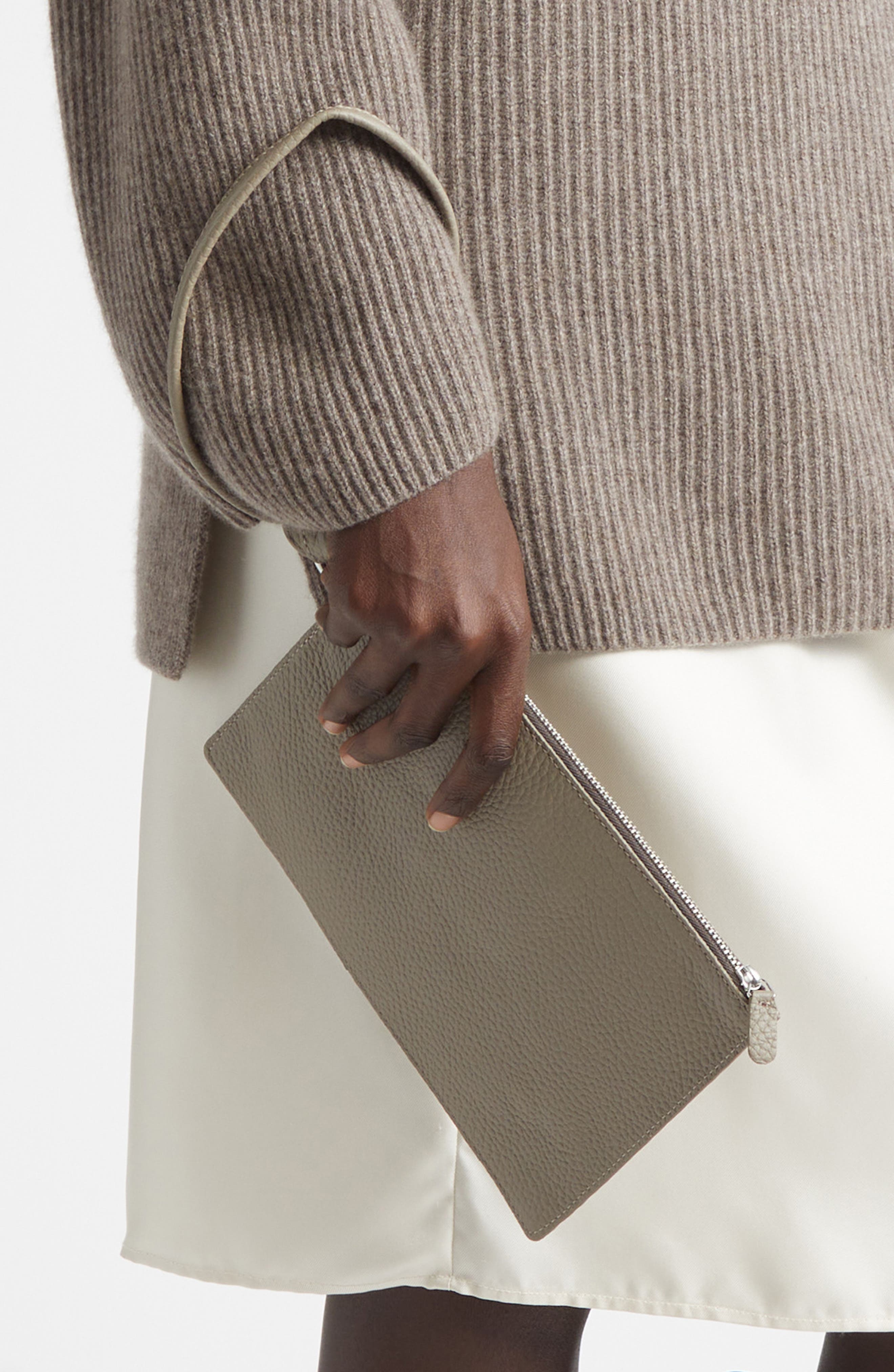 Lié Studio The Charlie Leather Clutch, Alternate, color, Beige Grosgrain