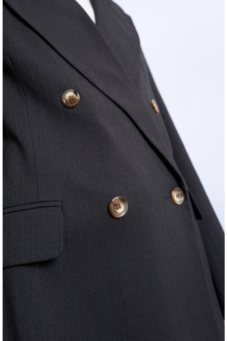 Pinstripe Double Breasted Blazer, Alternate, color, BROWN