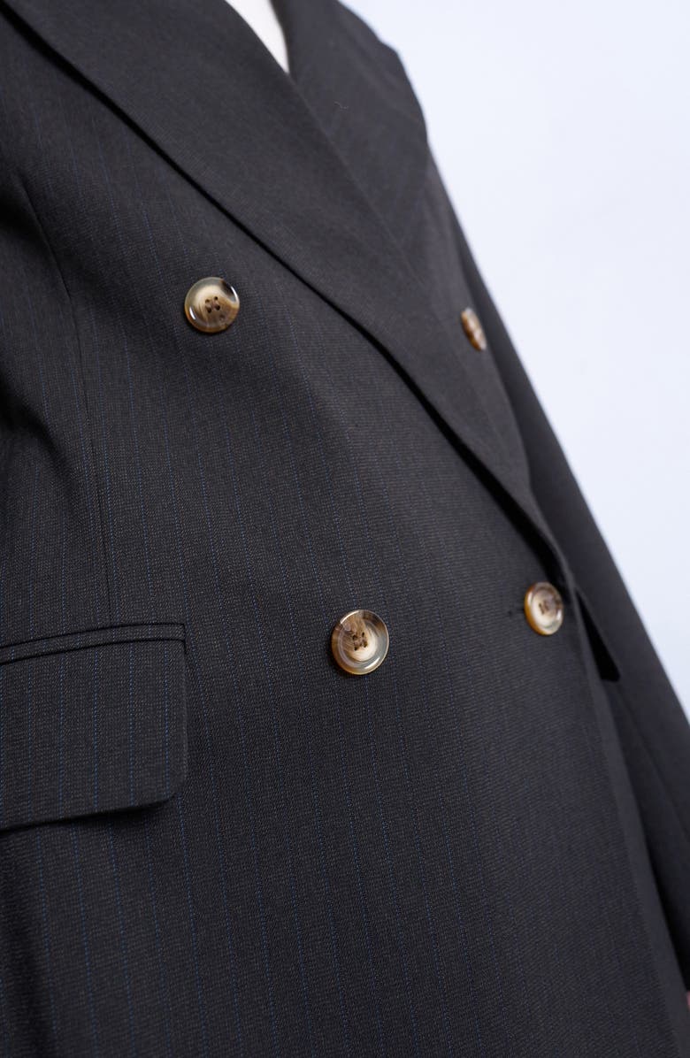 Topshop Pinstripe Double Breasted Blazer, Alternate, color, Brown