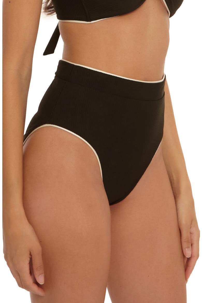 Corinth High Waist Bikini Bottoms, Alternate, color, BLACK/VANILLA