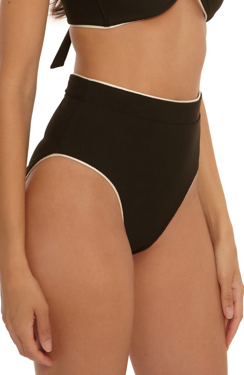 Trina Turk Corinth High Waist Bikini Bottoms, Alternate, color, Black/ Vanilla