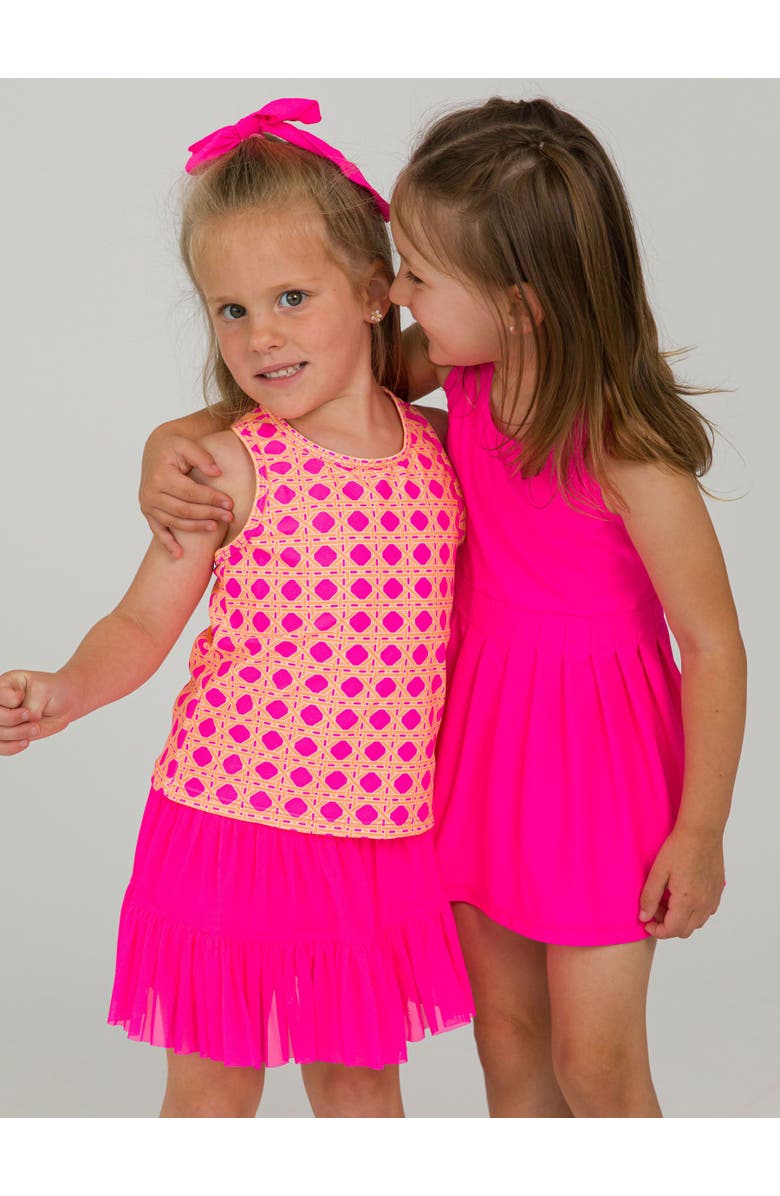 RuffleButts Girls UPF50+ Active Tank Top, Alternate, color, Neon Sherbet Cane