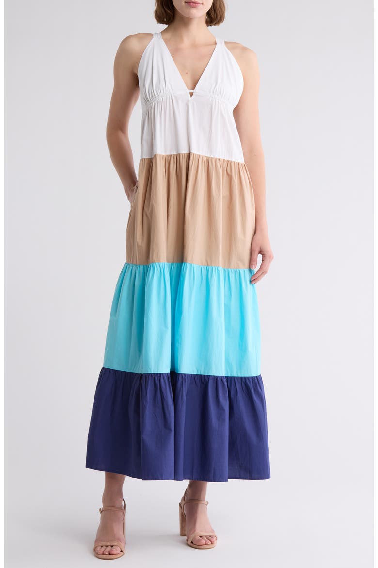 Colorblock Maxi Dress, Main, color, TURQUOISE MULTI