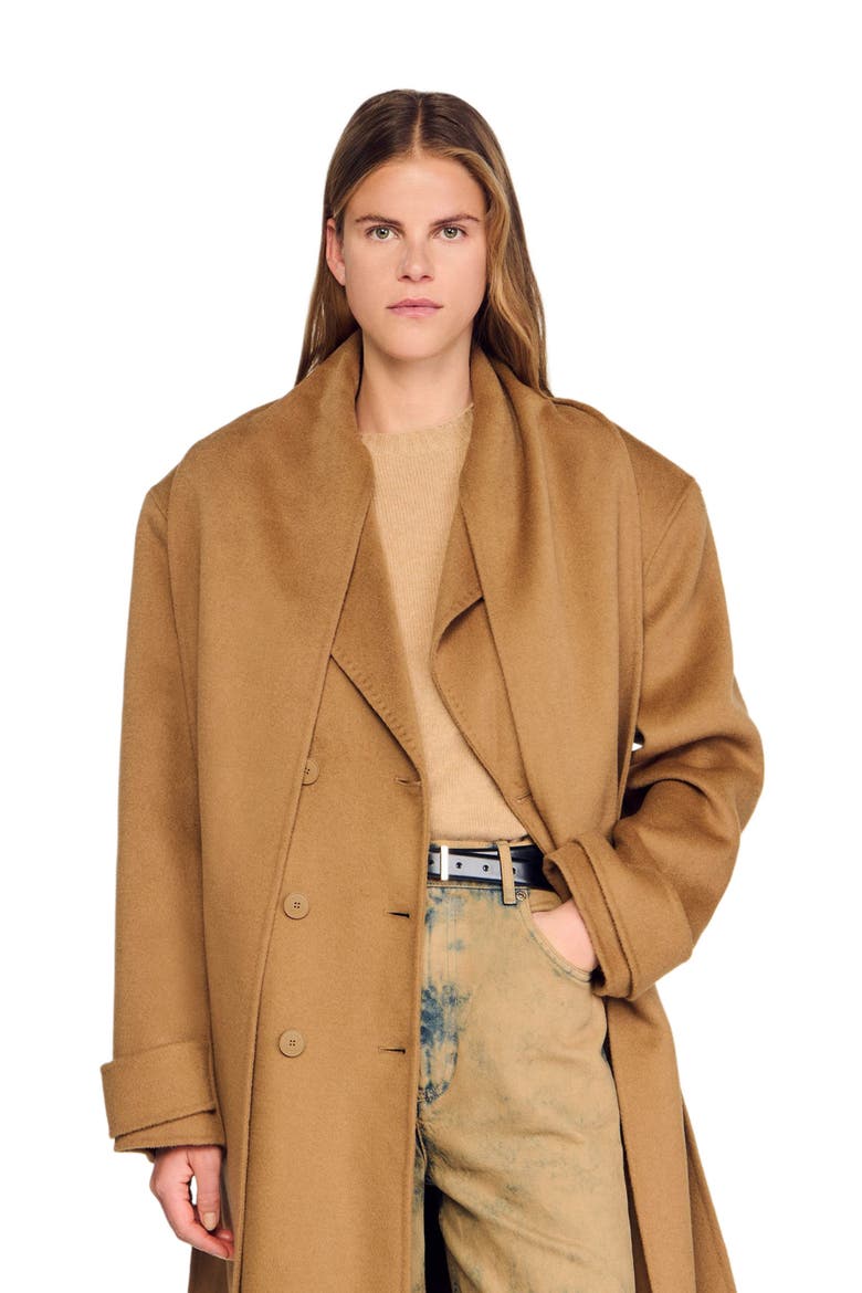 Oversized wool coat, Alternate, color, Camel