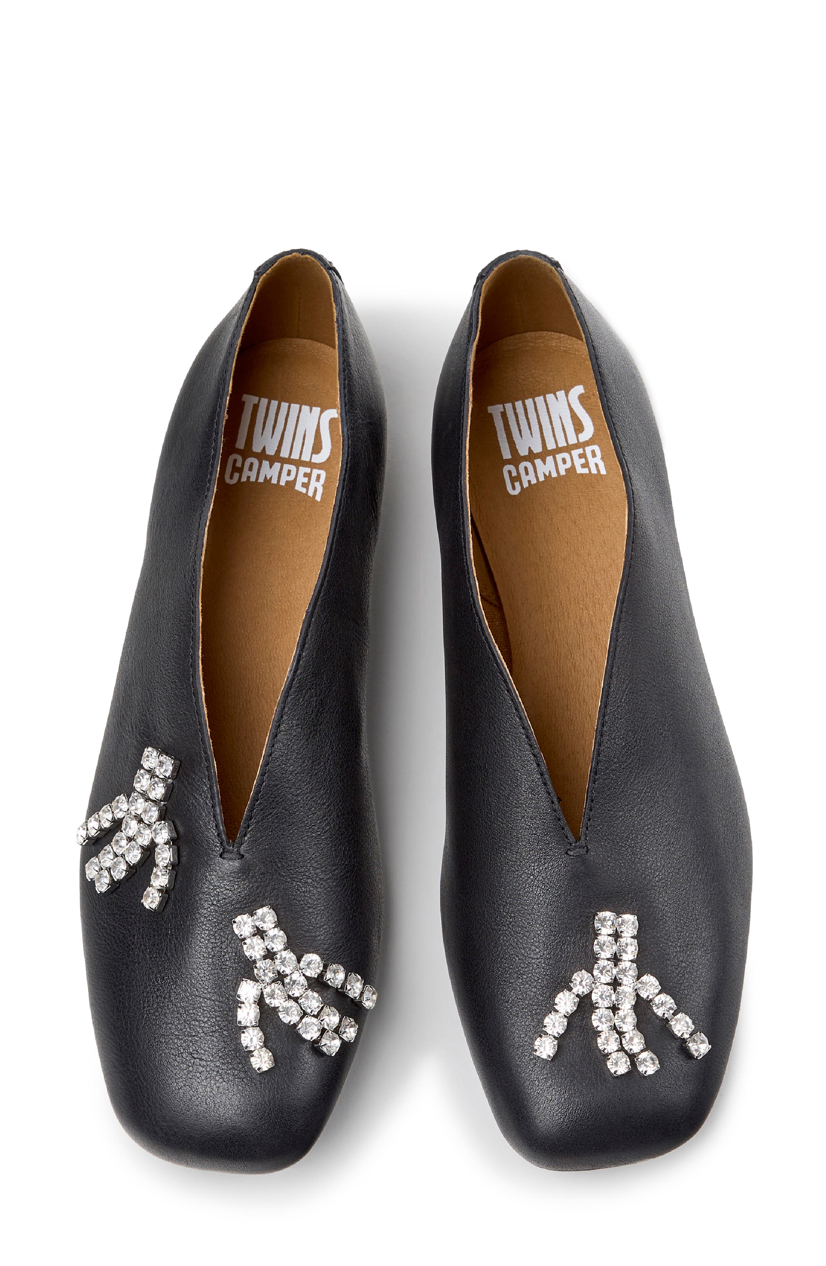 Casi Myra Twins Leather Ballet Flat, Alternate, color, BLACK/ BLACK