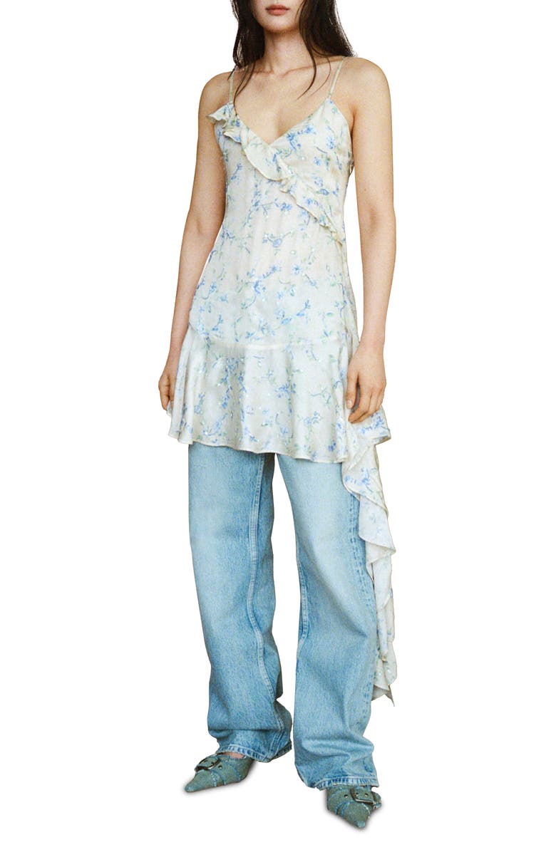 MANGO Floral Sequin Ruffle Minidress, Main, color, 