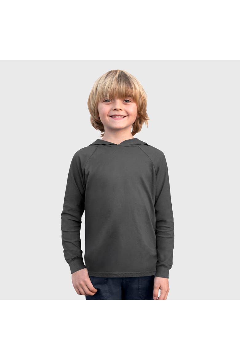 Boys Medium-Weight 100% Cotton Long Sleeve Hooded Tee with Cuffs, Main, color, Charcoal