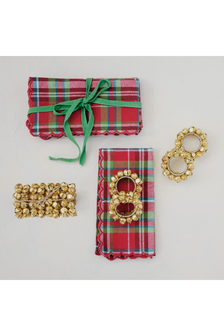 Plaid Woven Cotton Scalloped Napkin Set, Main, color, Multicolor