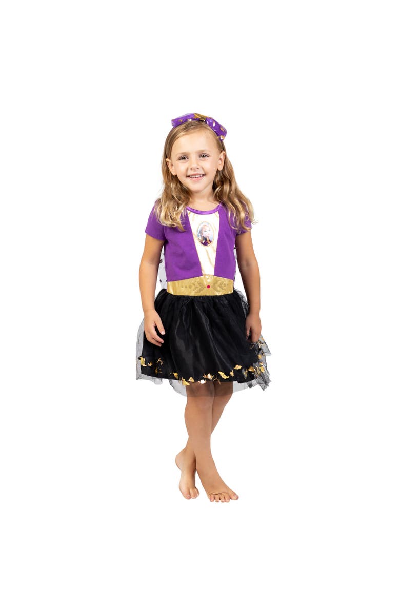 Disney Frozen Cosplay Short Sleeve Dress & Headband Set, Main, color, Princess Anna Black