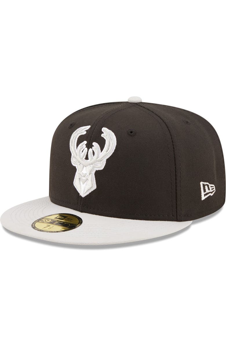 New Era Men's New Era Black/Gray Milwaukee Bucks Two-Tone Color Pack 59FIFTY Fitted Hat, Main, color,