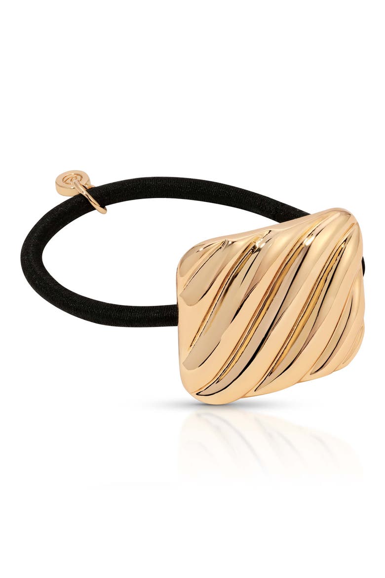 Shiny Square Ponytail Holder, Alternate, color, GOLD