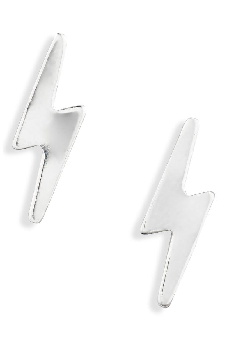 Lightning Bolt Stud Earrings, Main, color, STERLING SILVER