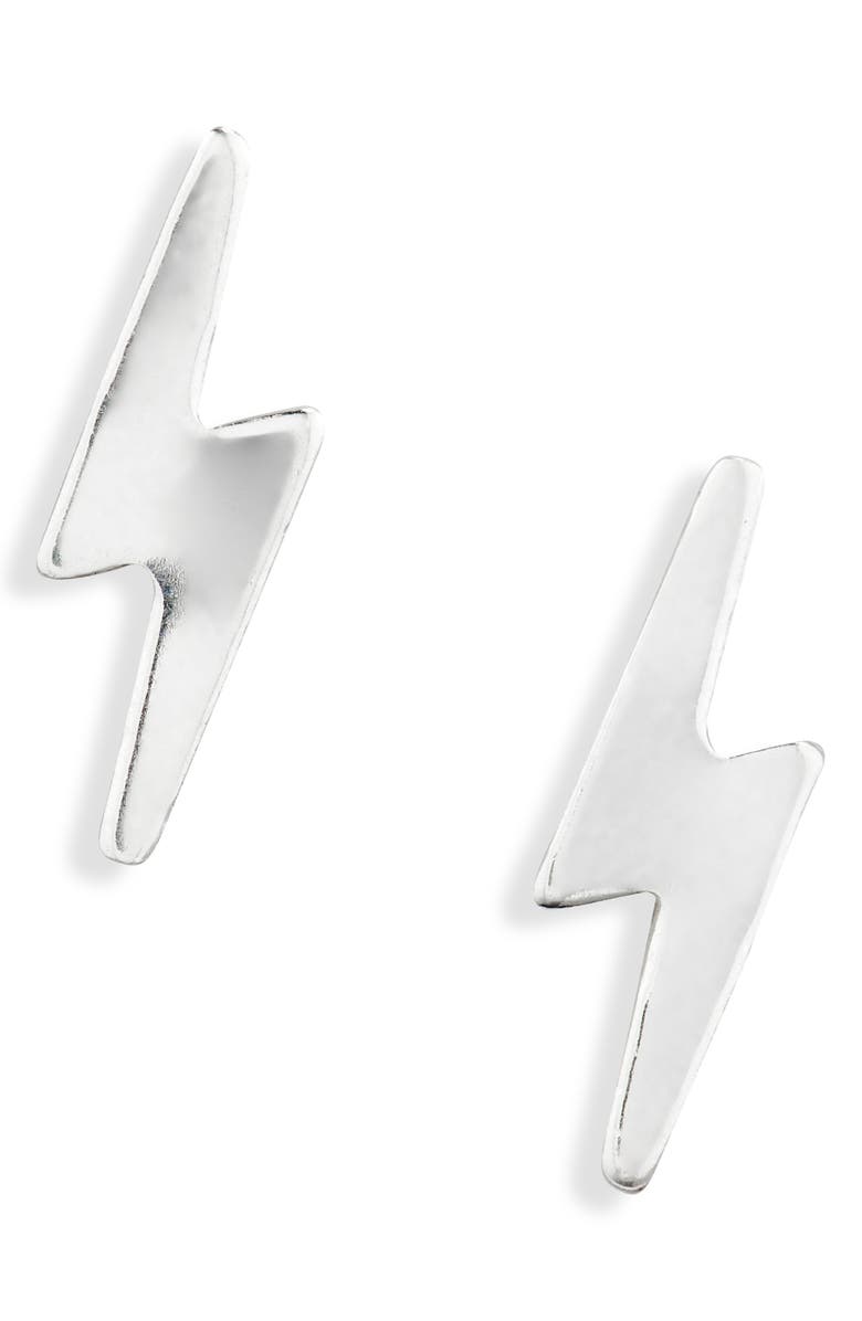 Nashelle Lightning Bolt Stud Earrings, Main, color, Sterling Silver