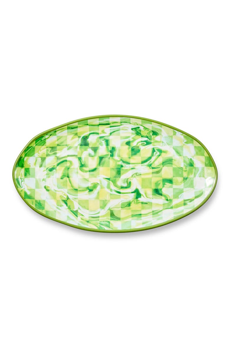 Green Marble Check Oval Melamine Platter, Alternate, color, GREEN