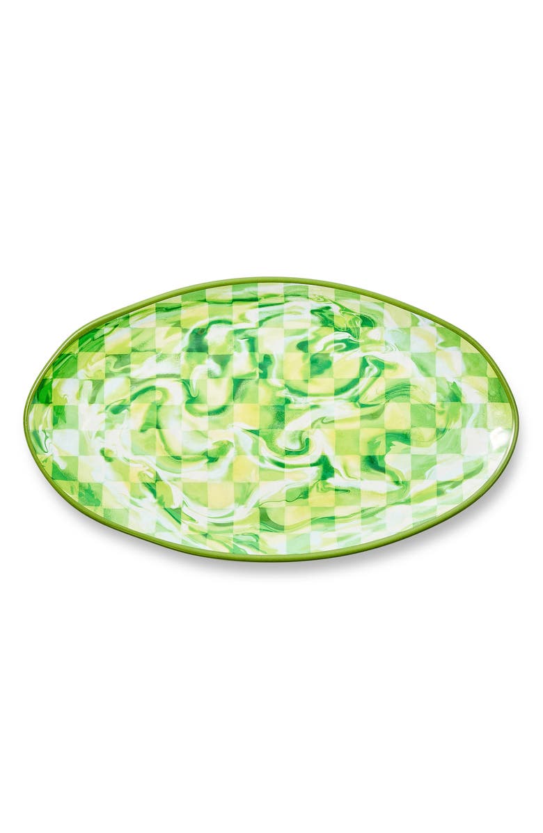 MACKENZIE CHILDS Green Marble Check Oval Melamine Platter, Alternate, color, Green
