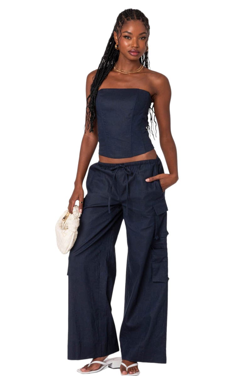 EDIKTED Bristol Linen Blend Corset Top, Alternate, color, 