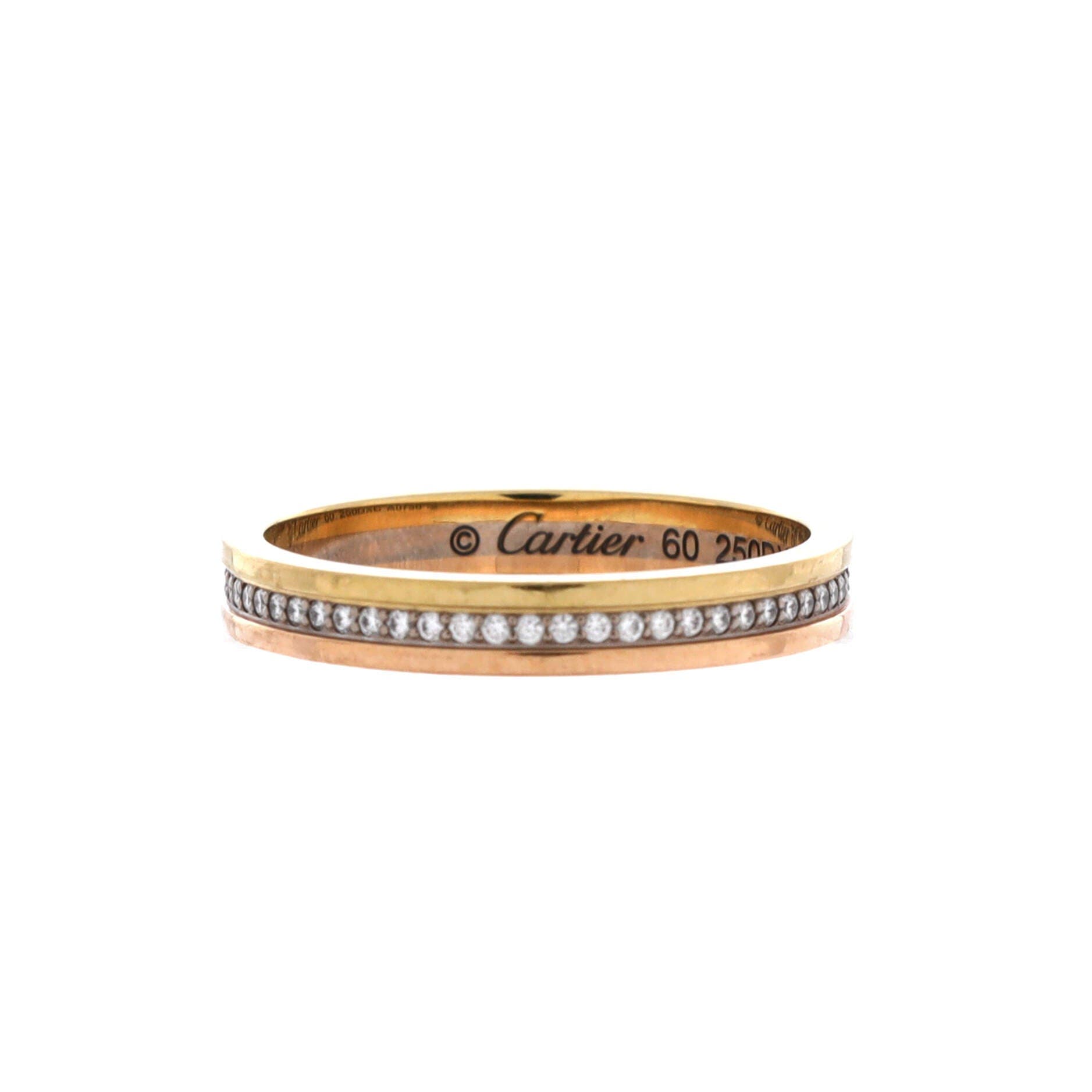 Vendome Louis Cartier Wedding Band Ring 18K Tricolor Gold with Diamonds, Alternate, color, Metallic Gold