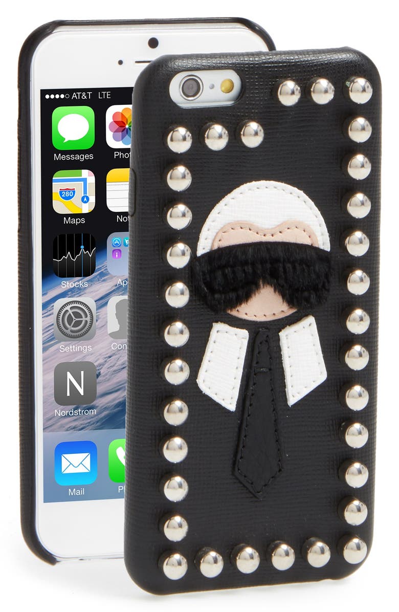 Fendi Karlito Genuine Mink Fur & Leather iPhone 6/6s Case, Main, color, 