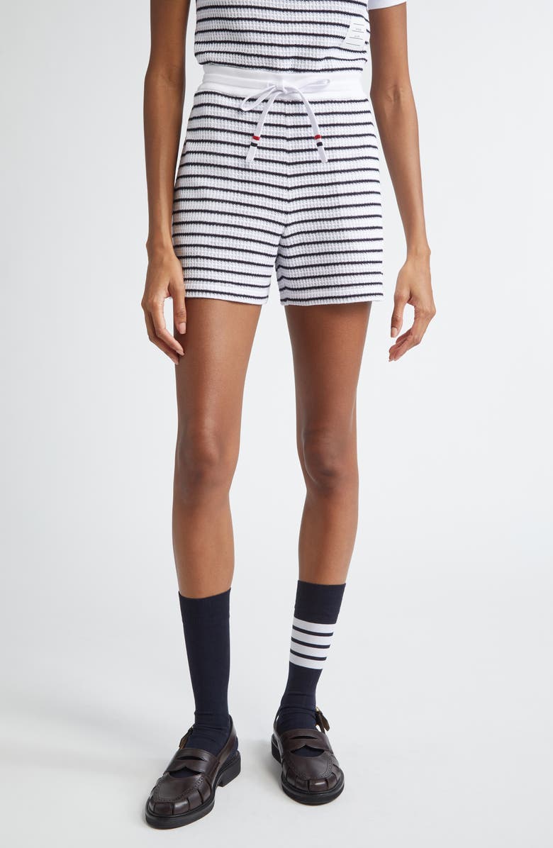 Thom Browne Stripe Waffle Knit Cotton Shorts, Main, color, Navy/White