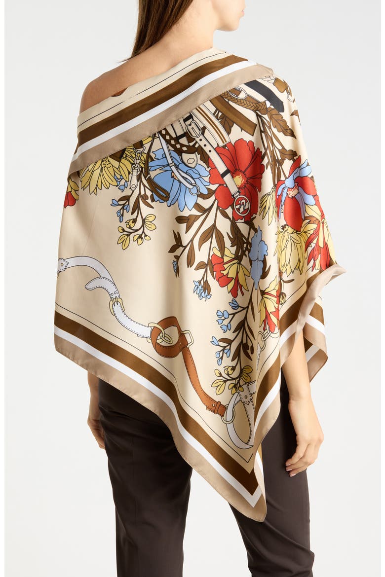 Floral Print Satin Poncho, Alternate, color, BROWN