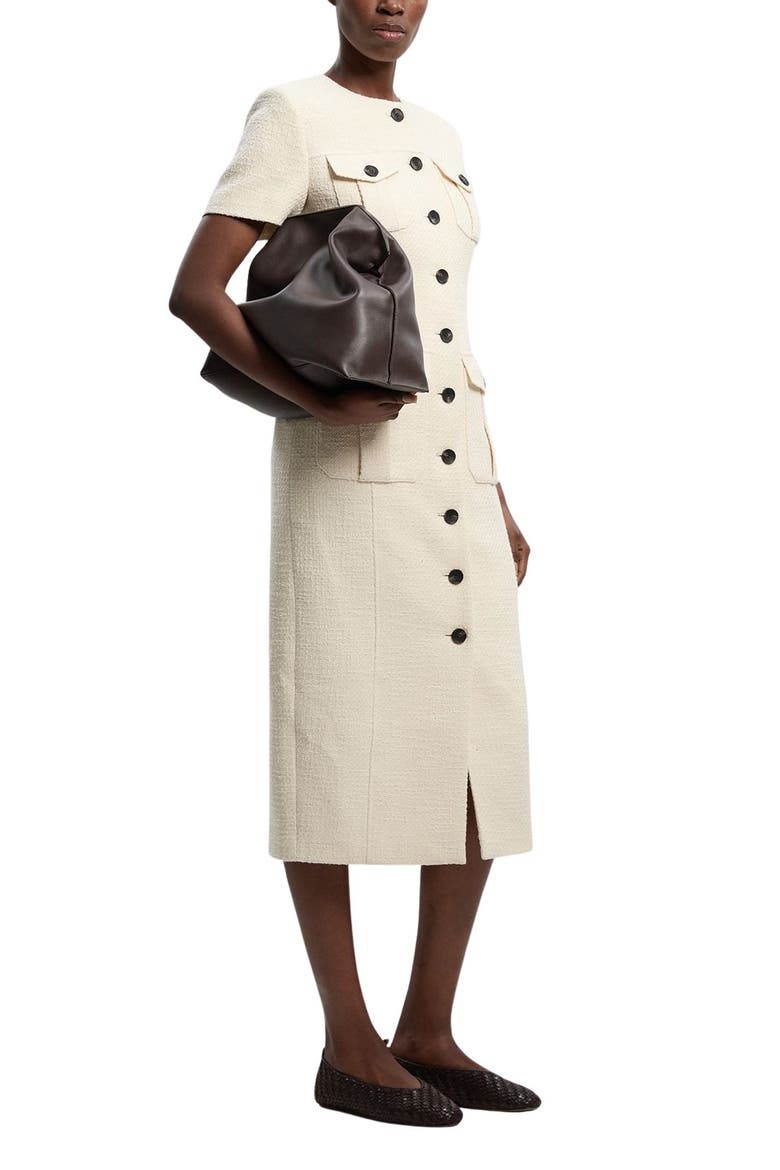 Textured Tweed Tailored Midi Dress, Alternate, color, Cream