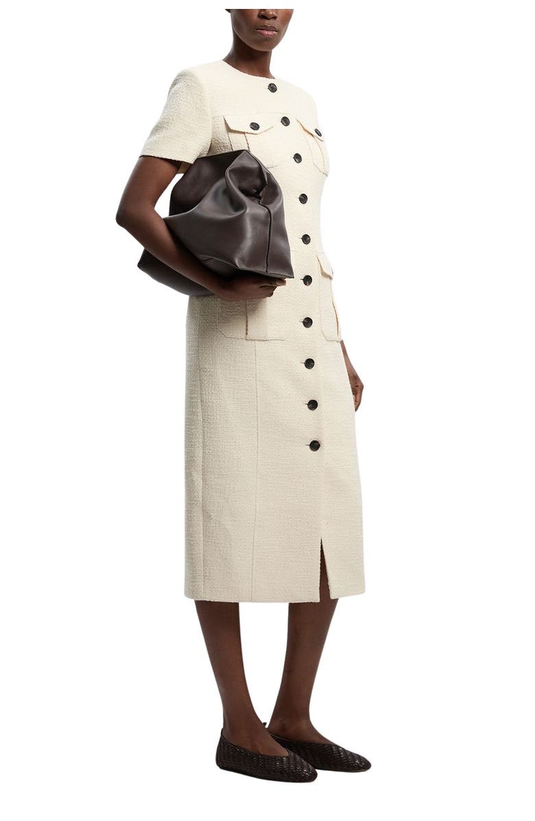 Karen Millen Textured Tweed Tailored Midi Dress, Alternate, color, Cream